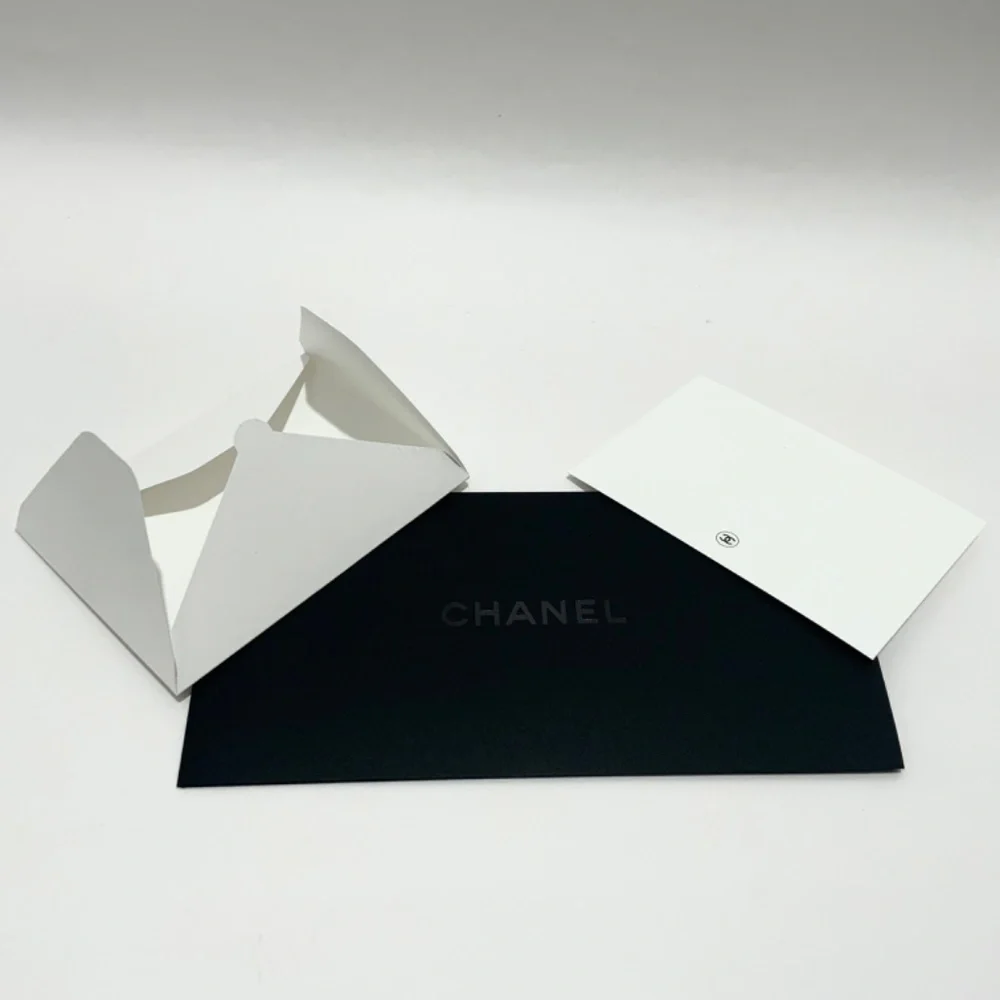 CHANEL black signature white note card White and Black envelope with CHANEL Logo